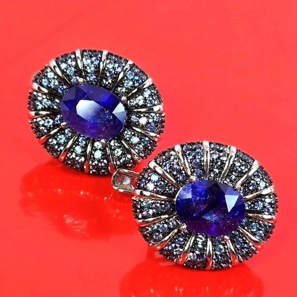 925 Sterling Silver Earrings with Natural Sapphire Gemstones - Picture 6 of 7